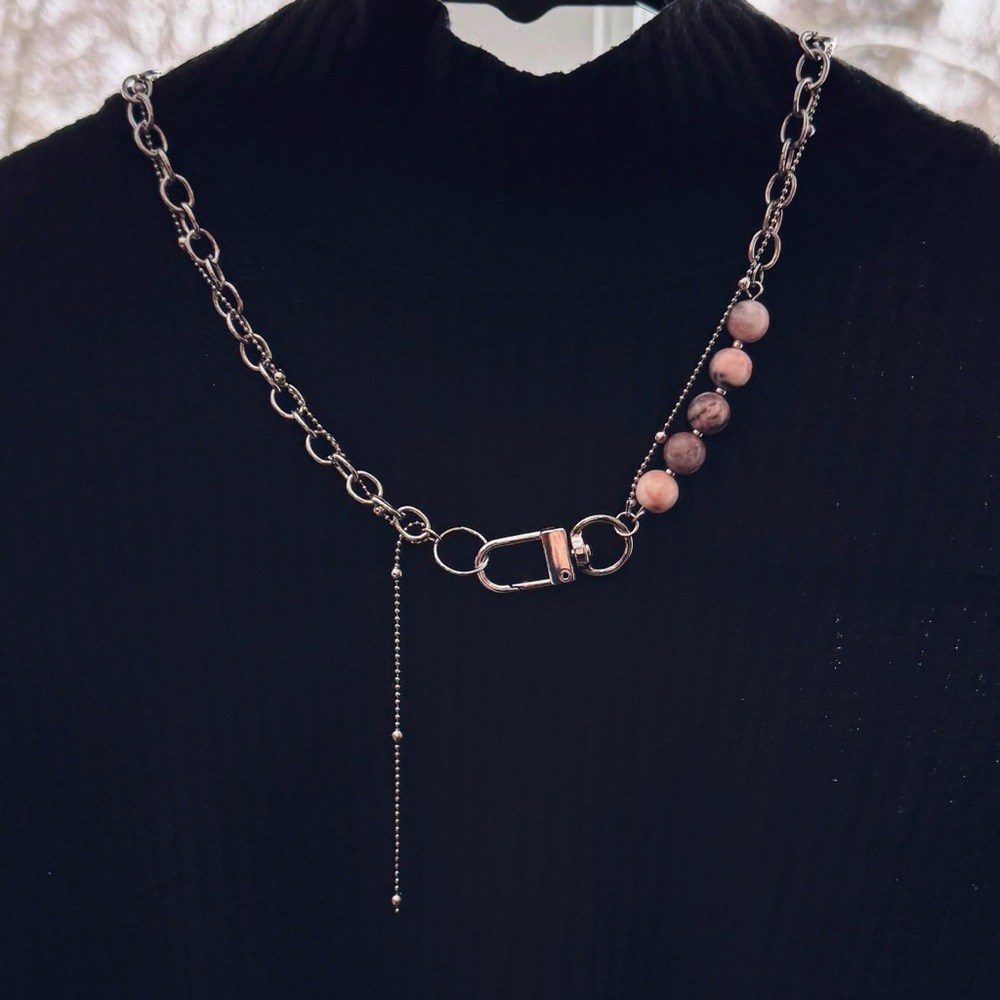 Rhodonite Double Chain Silver necklace